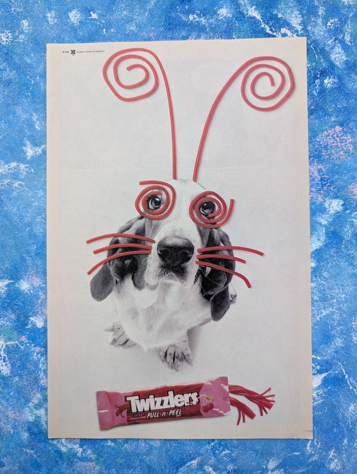 Twizzlers Cherry Pull-n-Peel Basset Hound 1996 Hershey Foods Advert, See Details