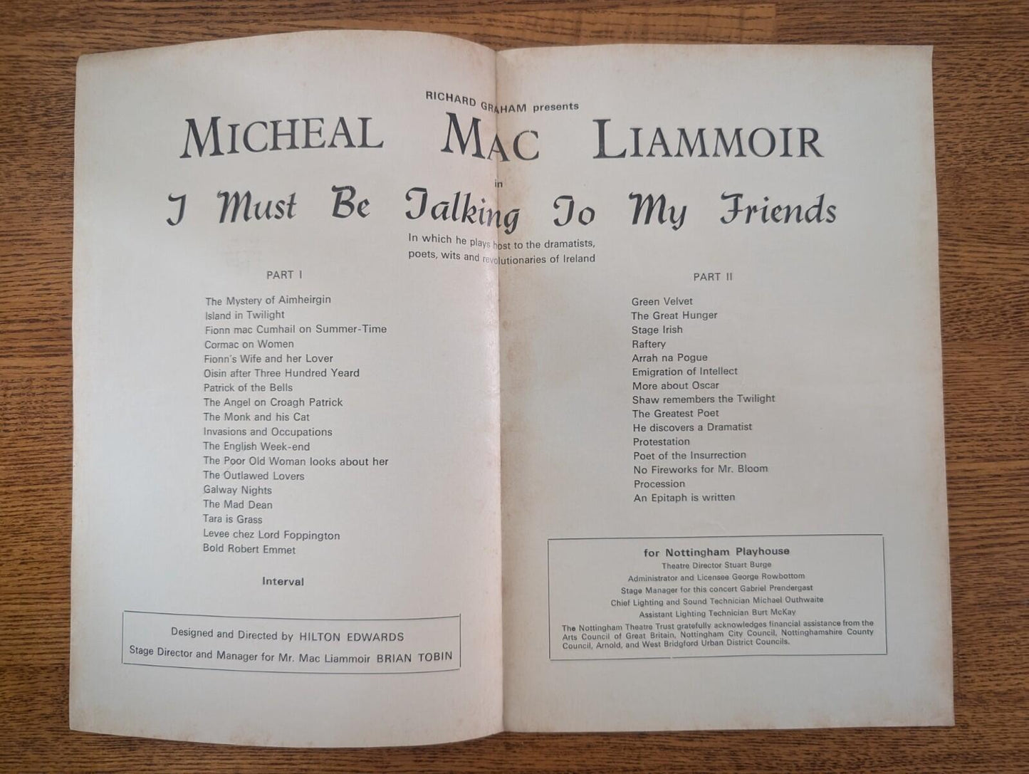 I Must Be Talking To My Friends Programme - Nottingham Playhouse 1968