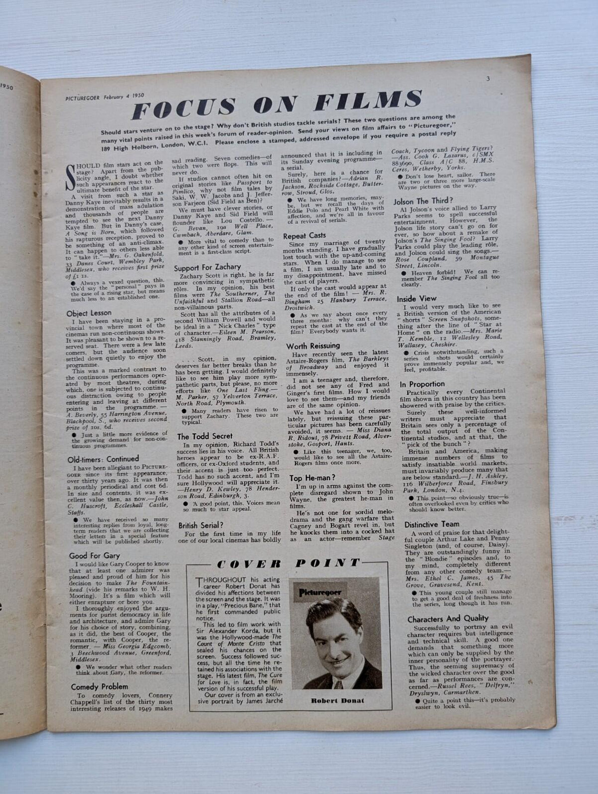 Picturegoer: The National Film Weekly February 4, 1950 - Robert Donat Cover
