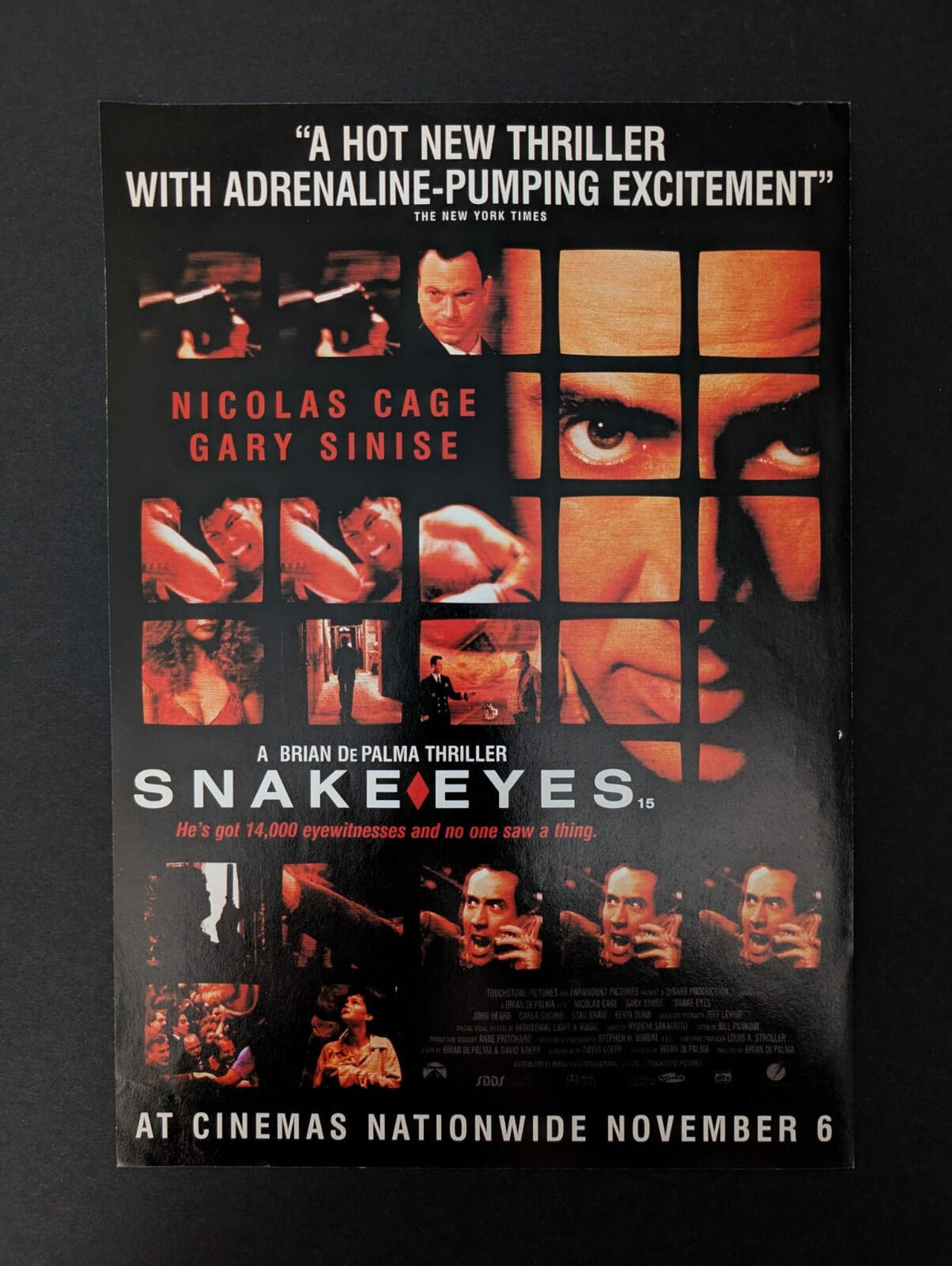 Snake Eyes 1998 Nicolas Cage Movie Cinema Release Advertisement - See Details