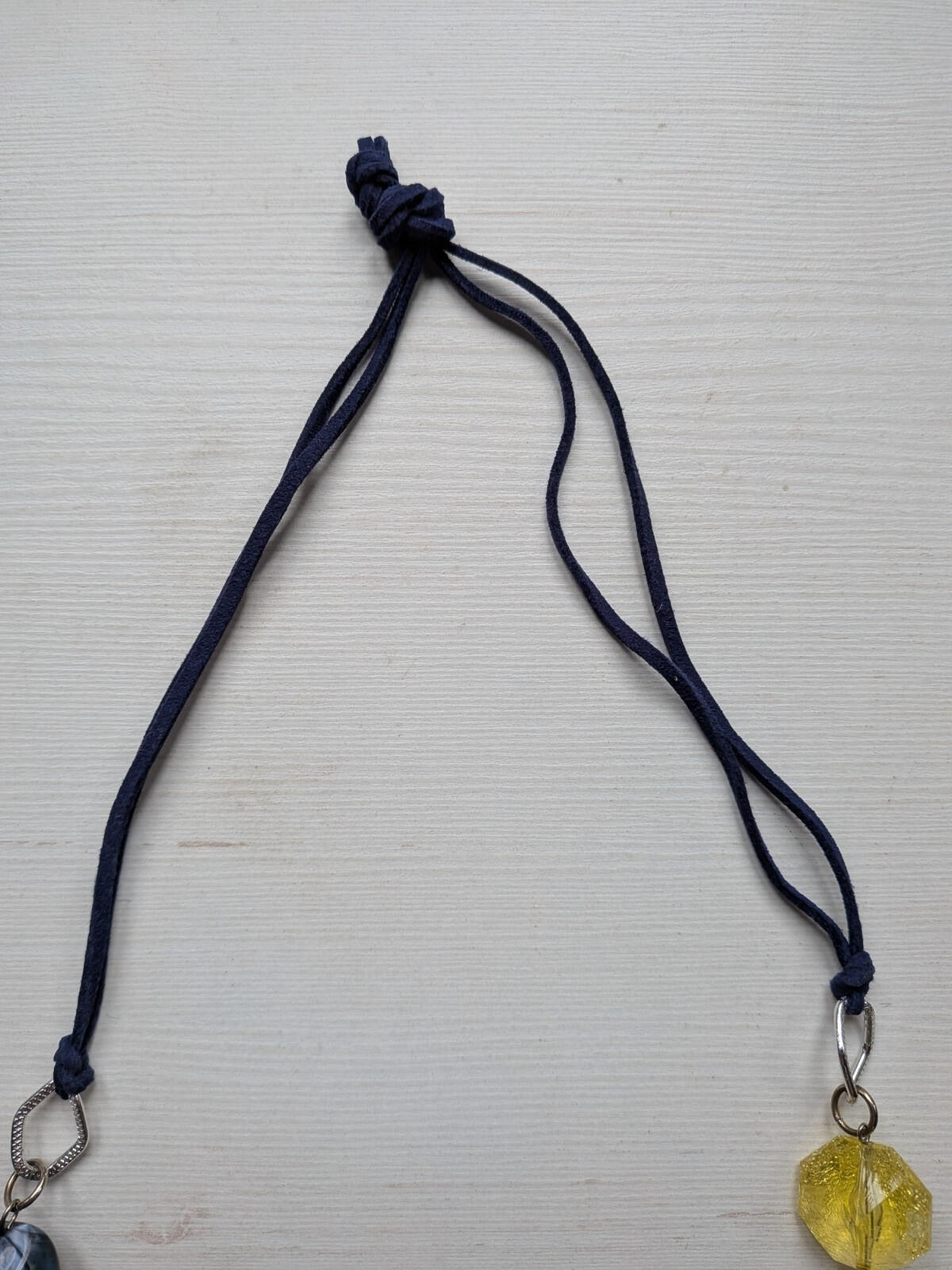 Yellow/Navy Blue/Silver Beaded Cord Necklace
