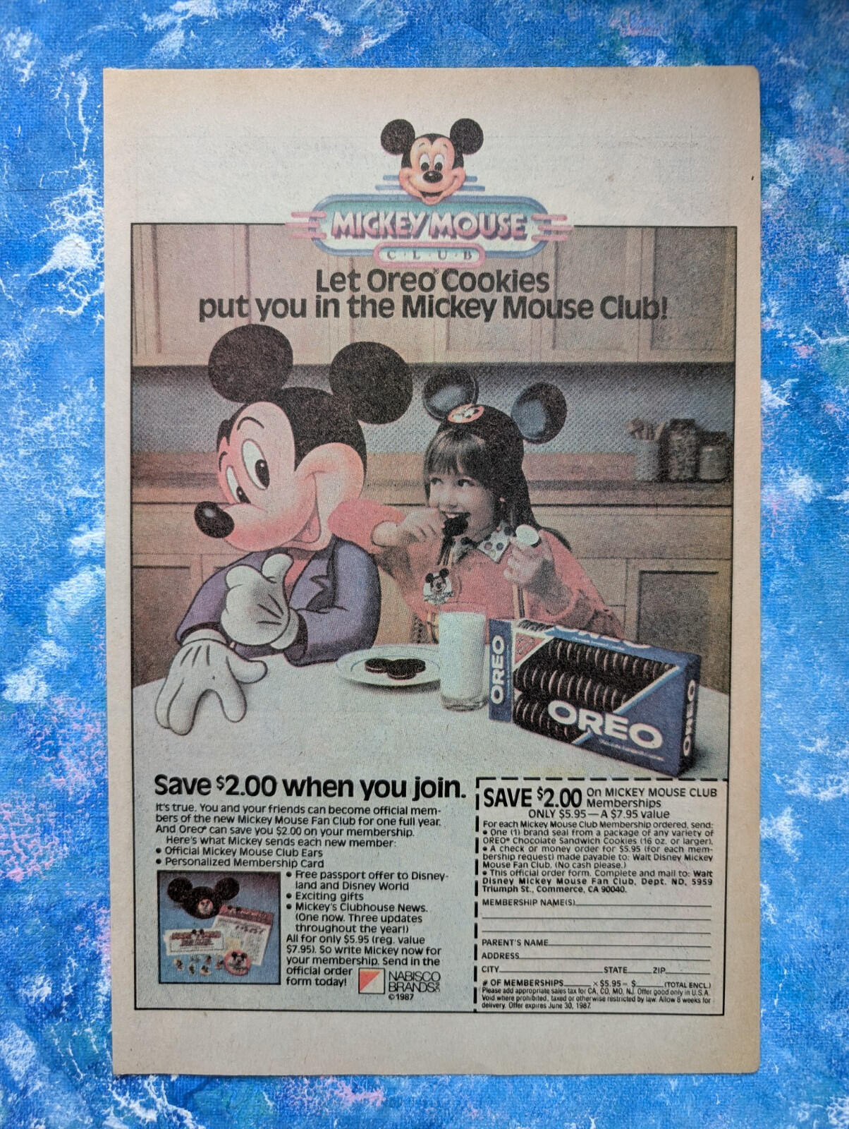 Mickey Mouse Club/Oreo Cookies 1987 Nabisco Brands Advert - See Details
