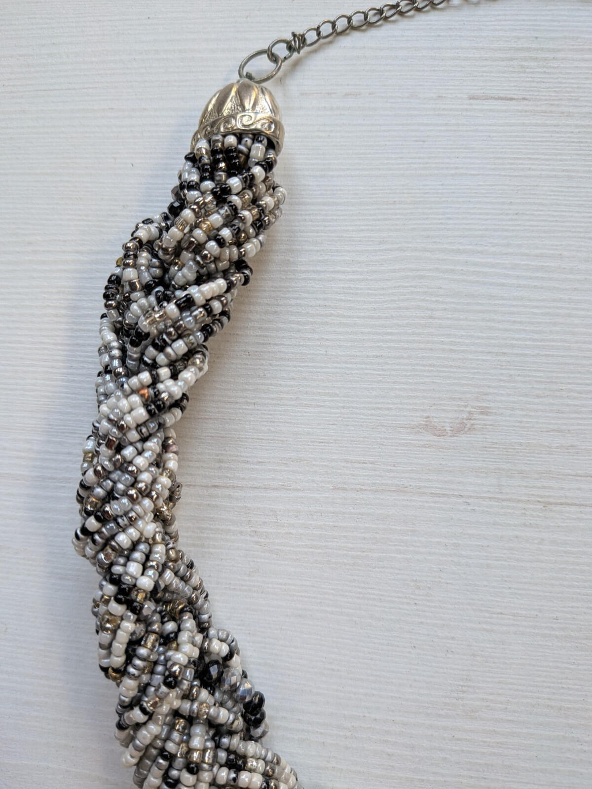 Vintage Style Black/White/Grey Seed Bead Rope Choker Necklace