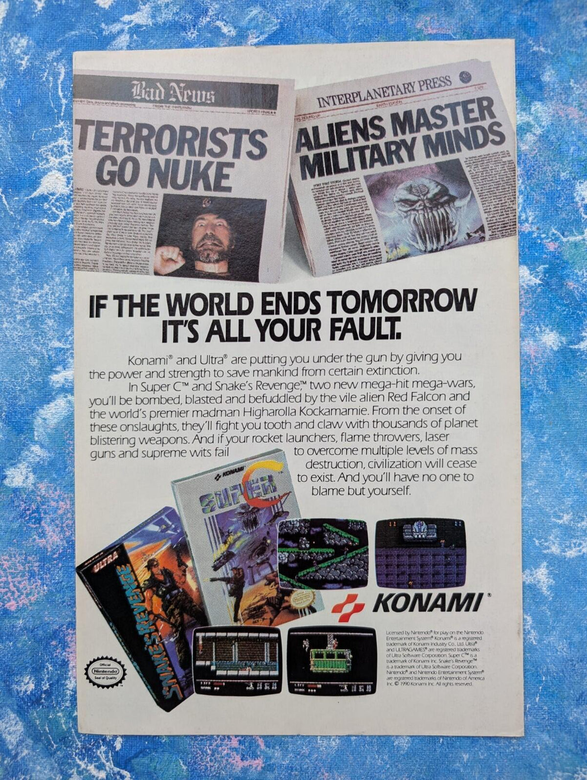 Snake's Revenge & Super C Konami/Ultra Nintendo NES 1990 Advert - See Details