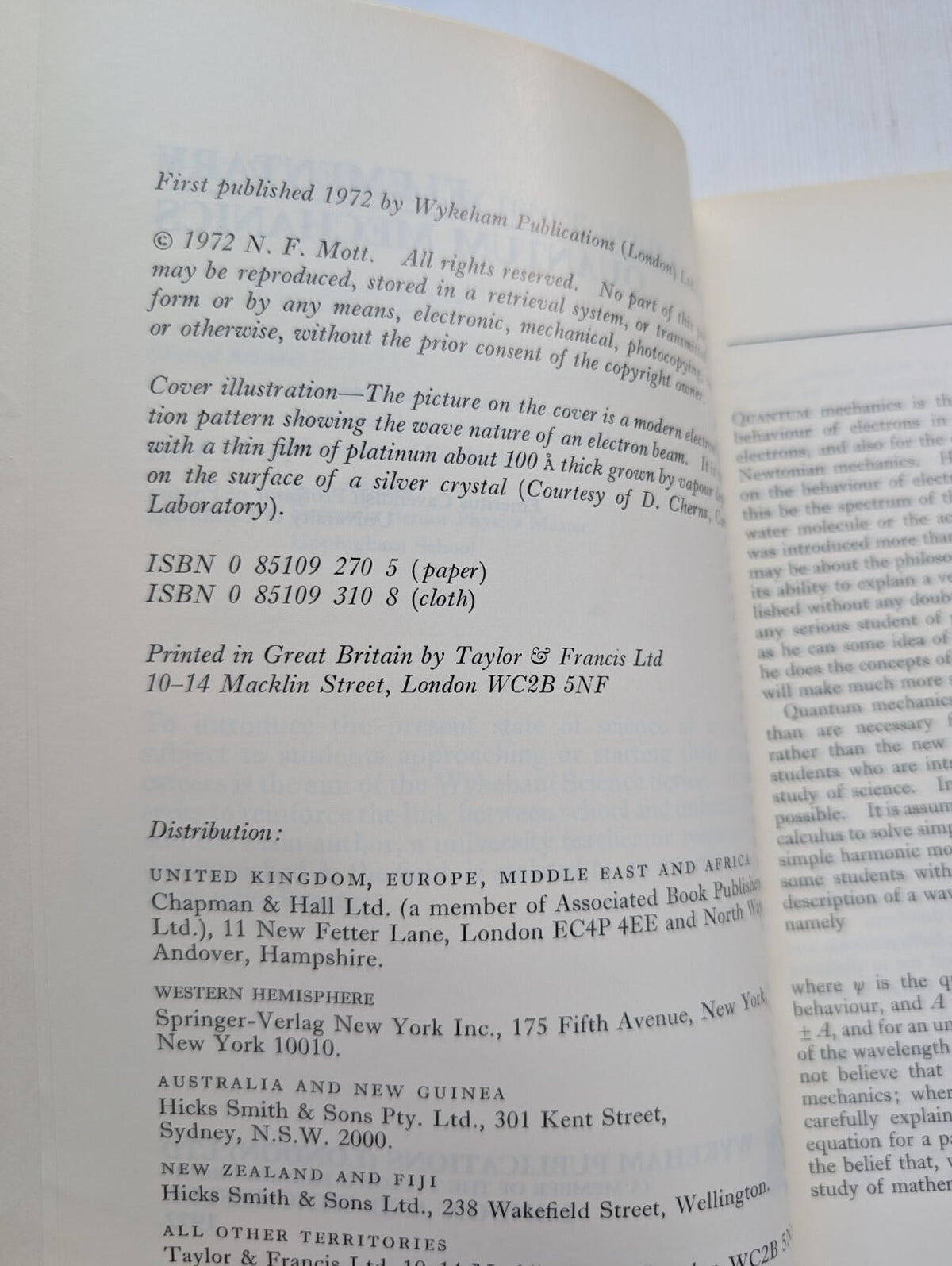 Elementary Quantum Mechanics by N.F. Mott - 1972 - Wykeham Publications Ltd