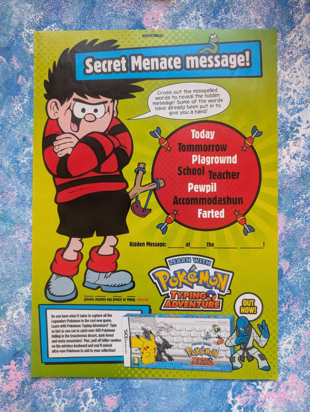 Pokemon Typing Adventure/Dennis The Menace Advertisement - See Details