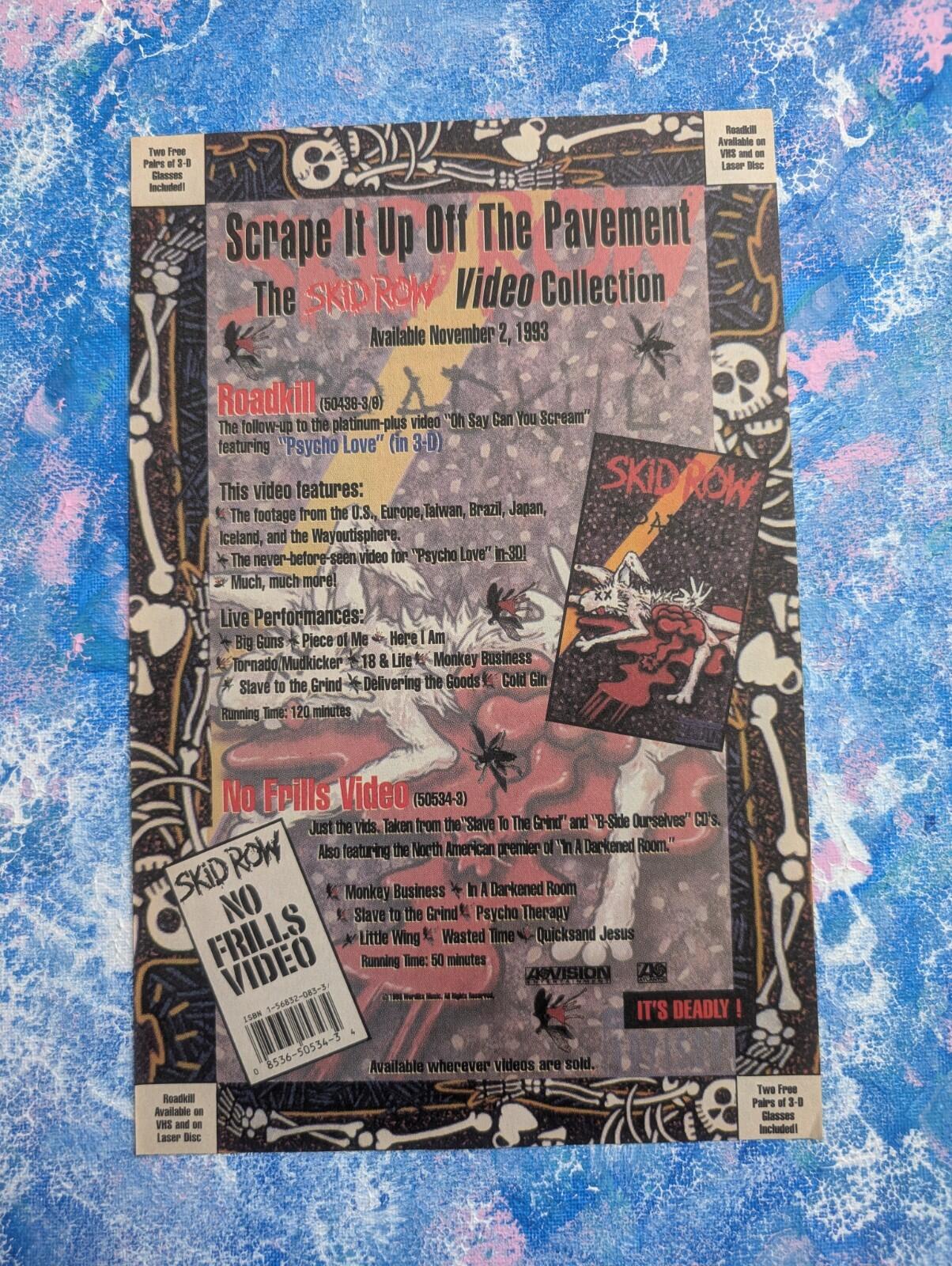 Skid Row (Band) Video Collection VHS/Laser Disc 1993 Advertisement - See Details