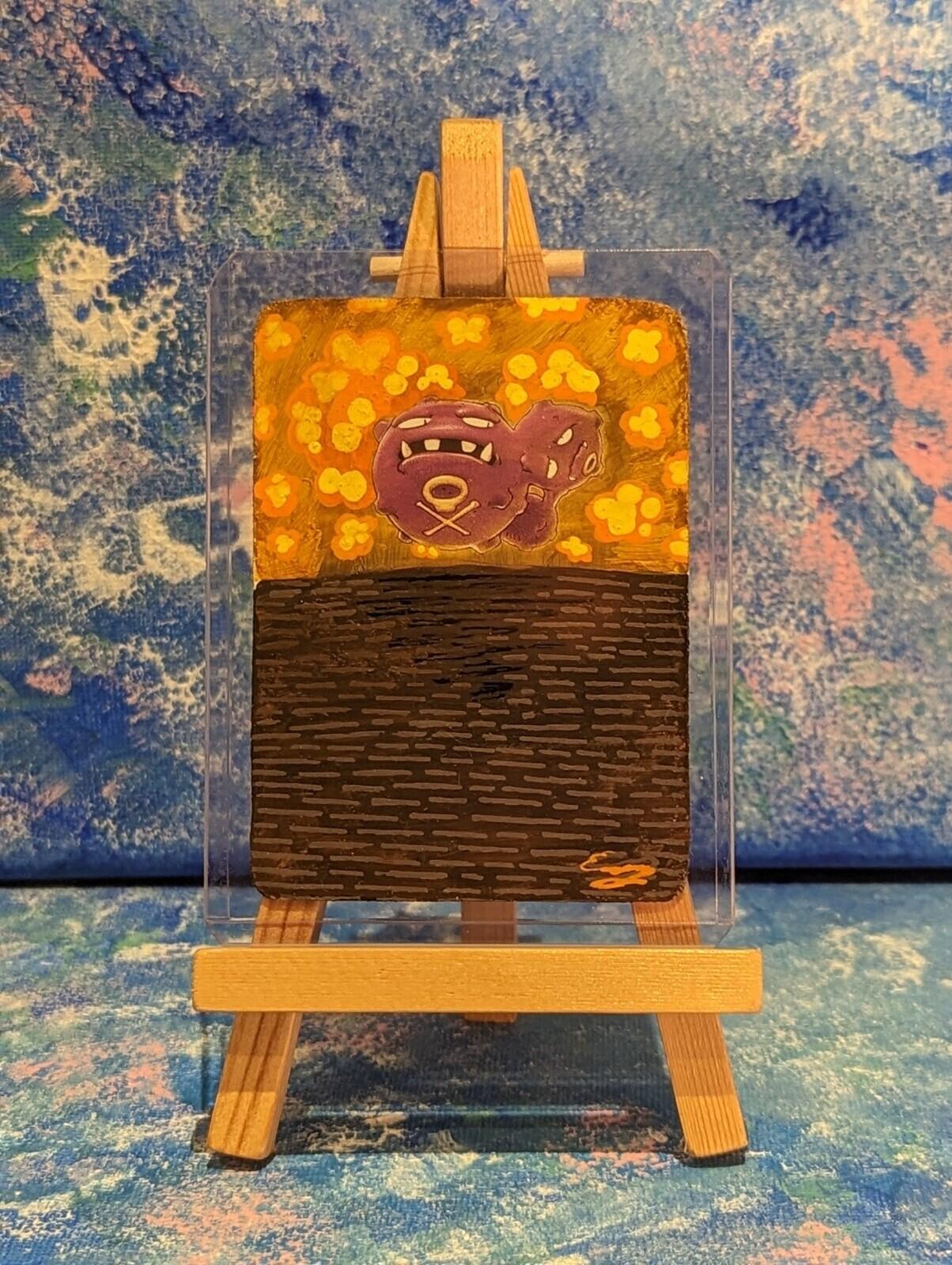 Hand-Painted Vintage Fossil Set Weezing Pokemon Card & Display Easel