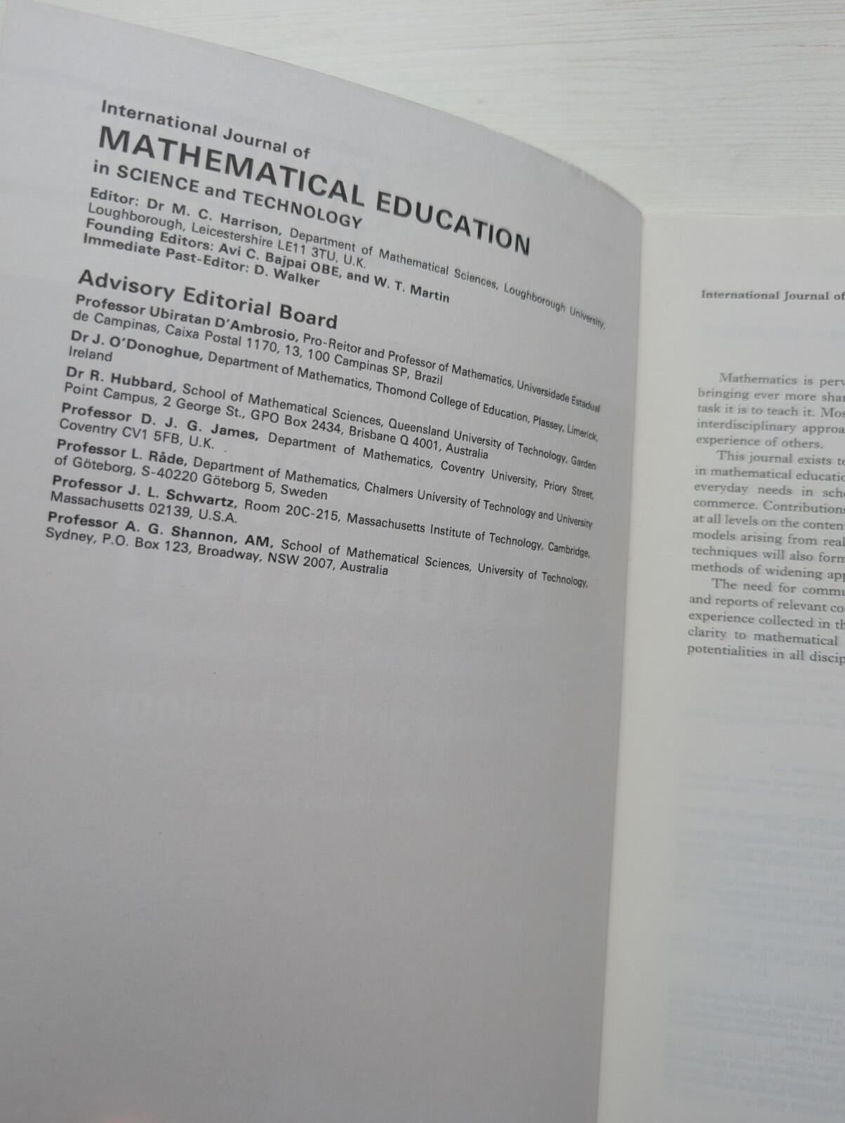 International Journal of Mathematical Education Vol. 28 No. 6 - Nov/Dec 1997