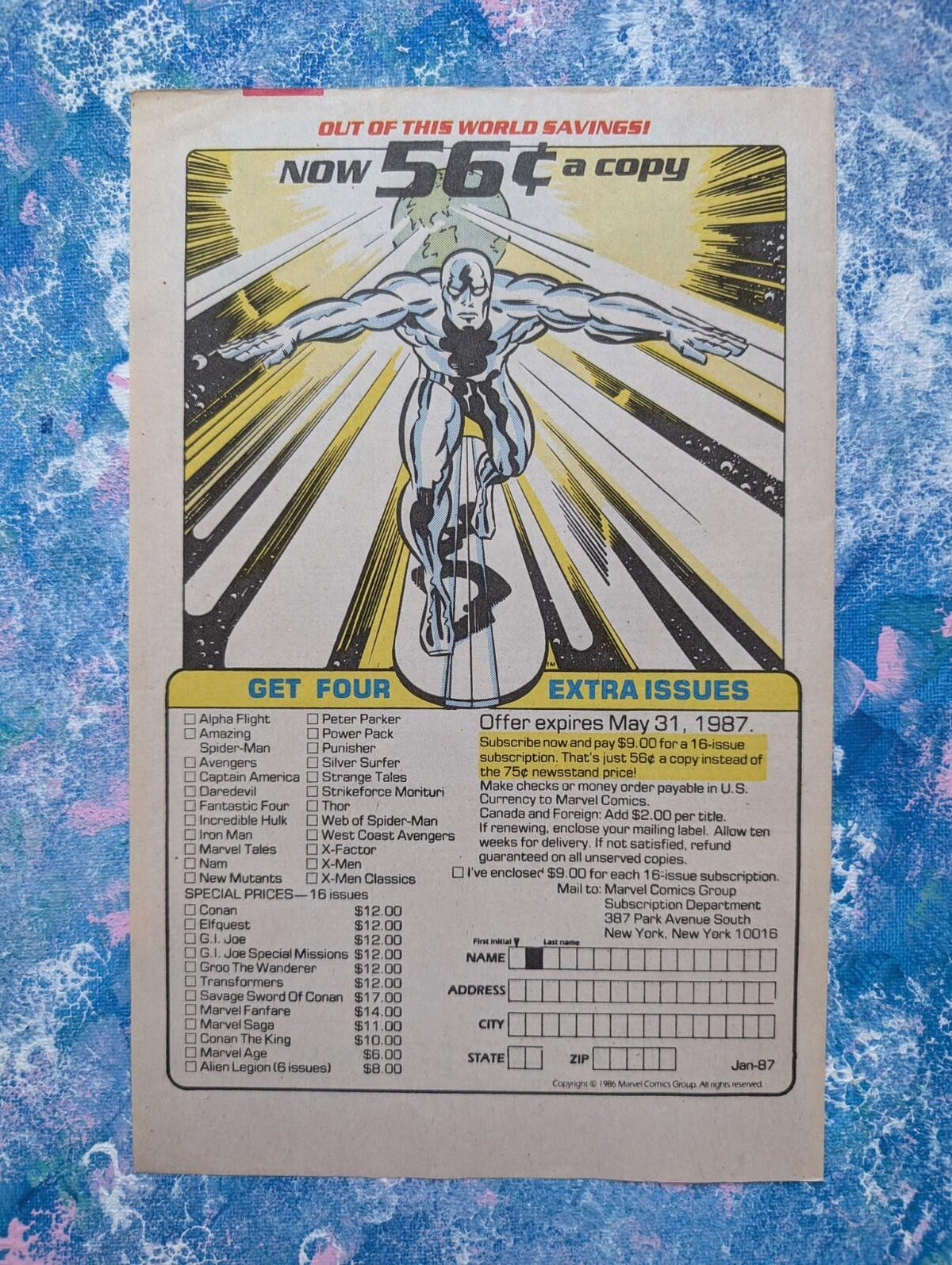 Vintage Marvel Comics Subscription 1986 Silver Surfer Advertisement, See Details