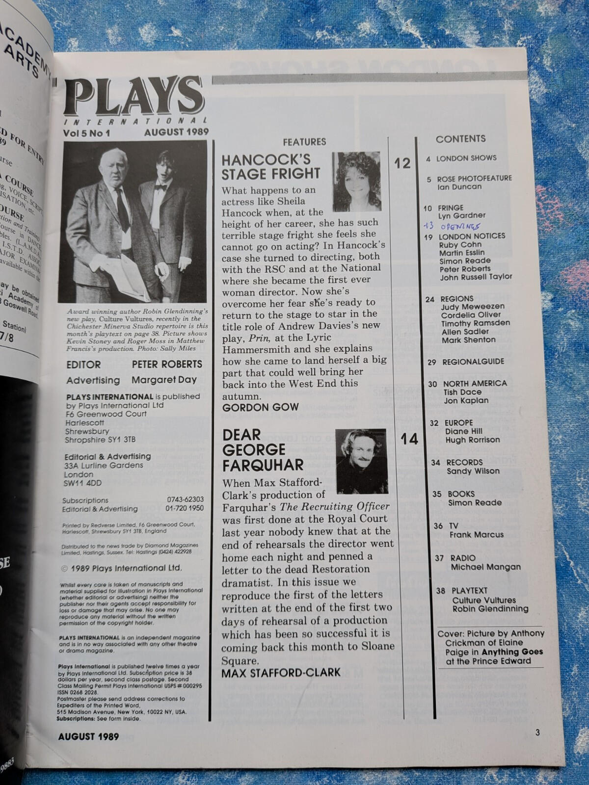 Plays International Vol. 5 No. 1 August 1989 - Anything Goes Cover