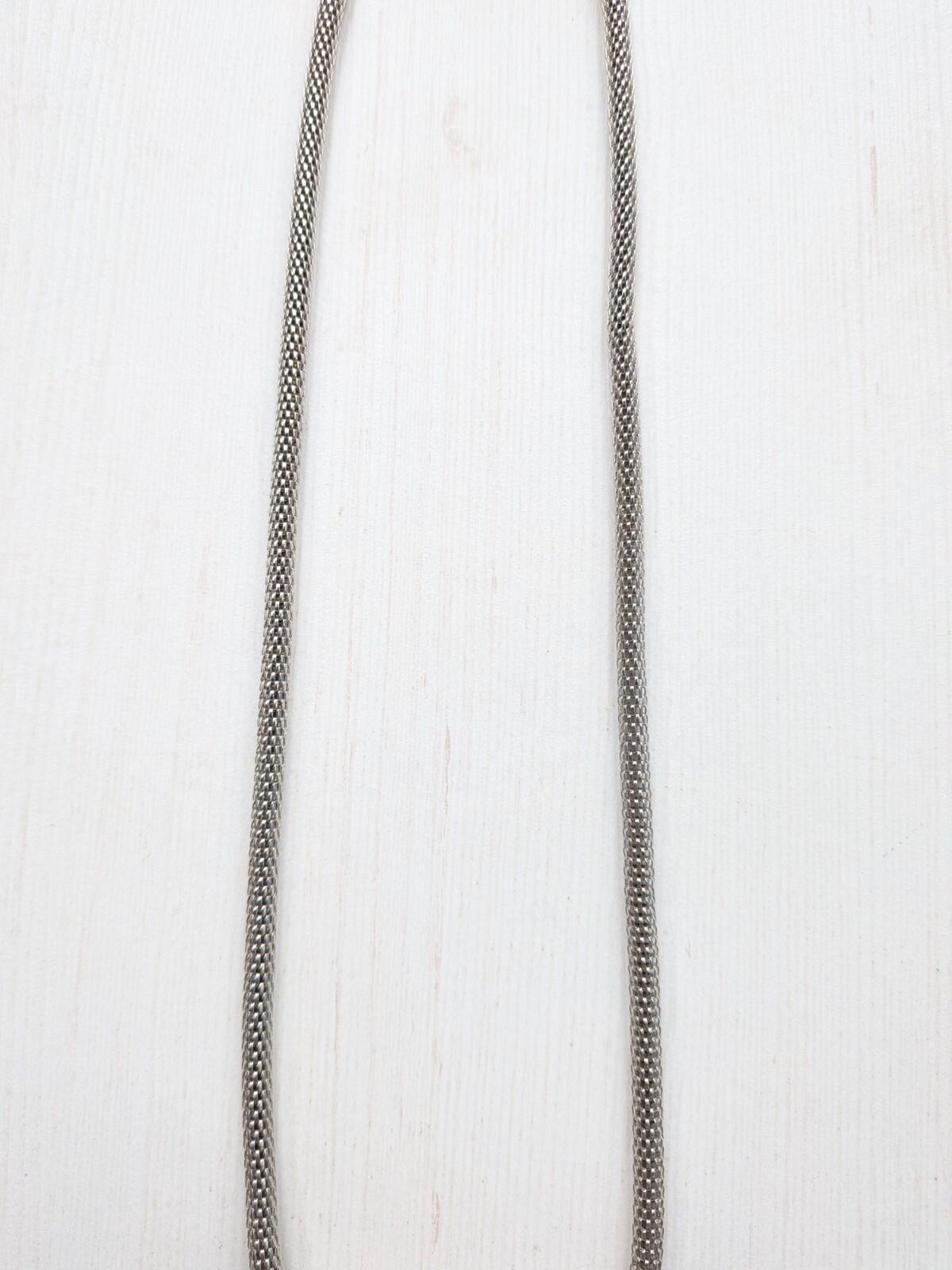 Silver-Coloured Metal Mesh Necklace with Rhinestone Pendant