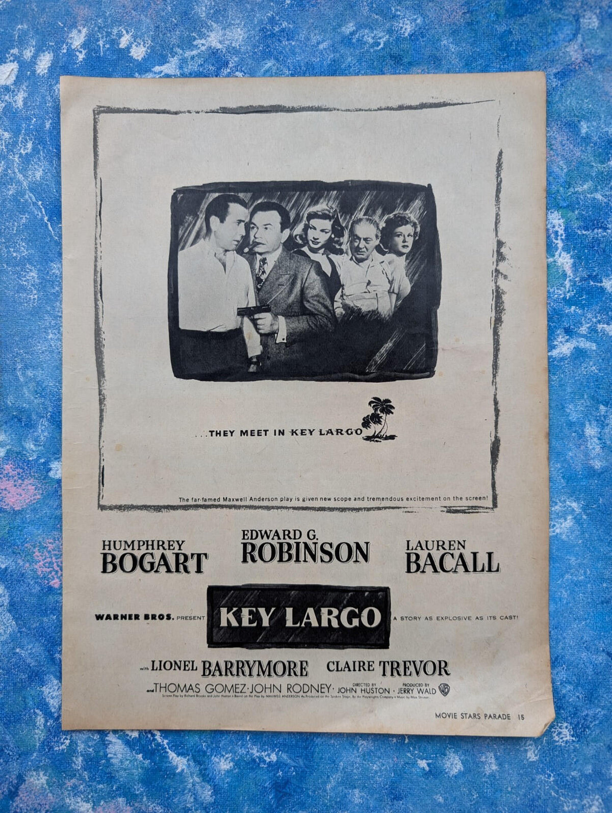 Key Largo 1948 Humphrey Bogart Movie Vintage Advertisement - See Details