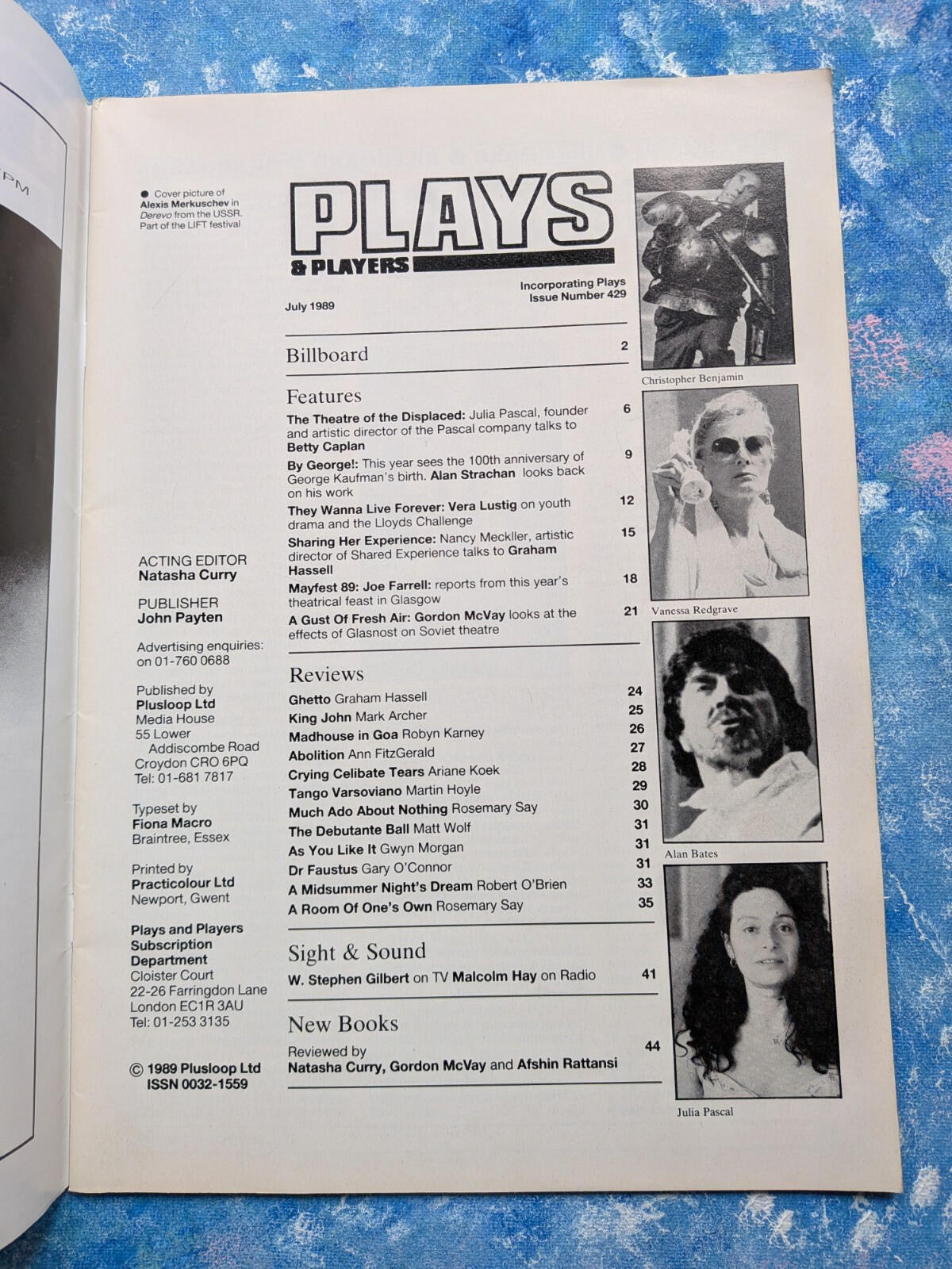 Plays and Players Issue 429 July 1989 - Derevo Cover