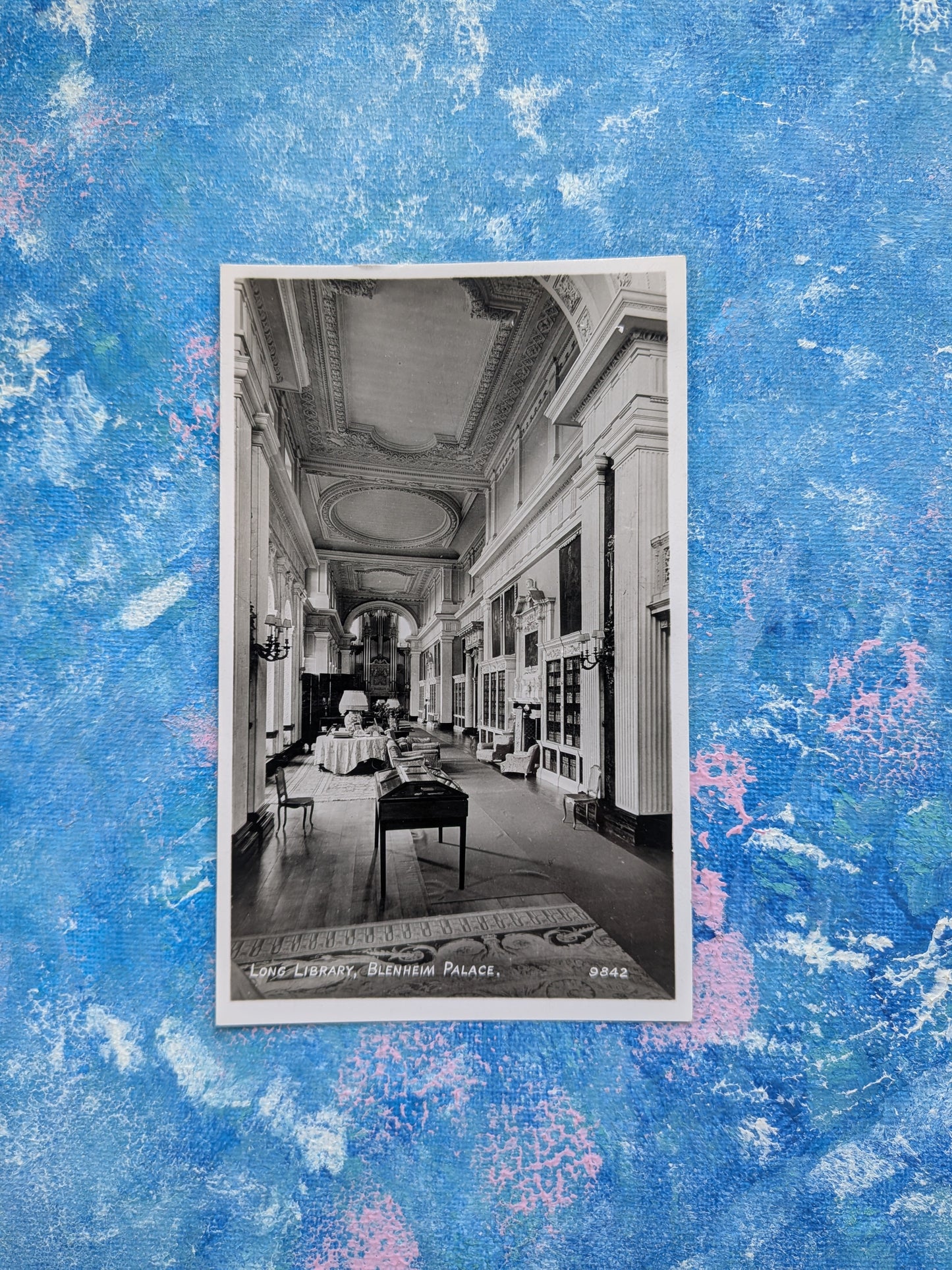 Vintage Blenheim Palace Postcard - The Long Library 9842 Real Photo