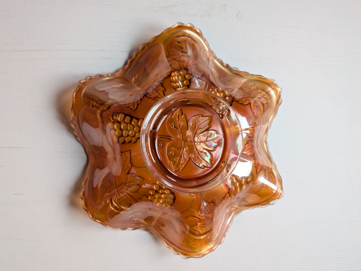 Vintage Iridescent Gold Lustre Ware Carnival Glass Fruit Bowl/Candy Dish