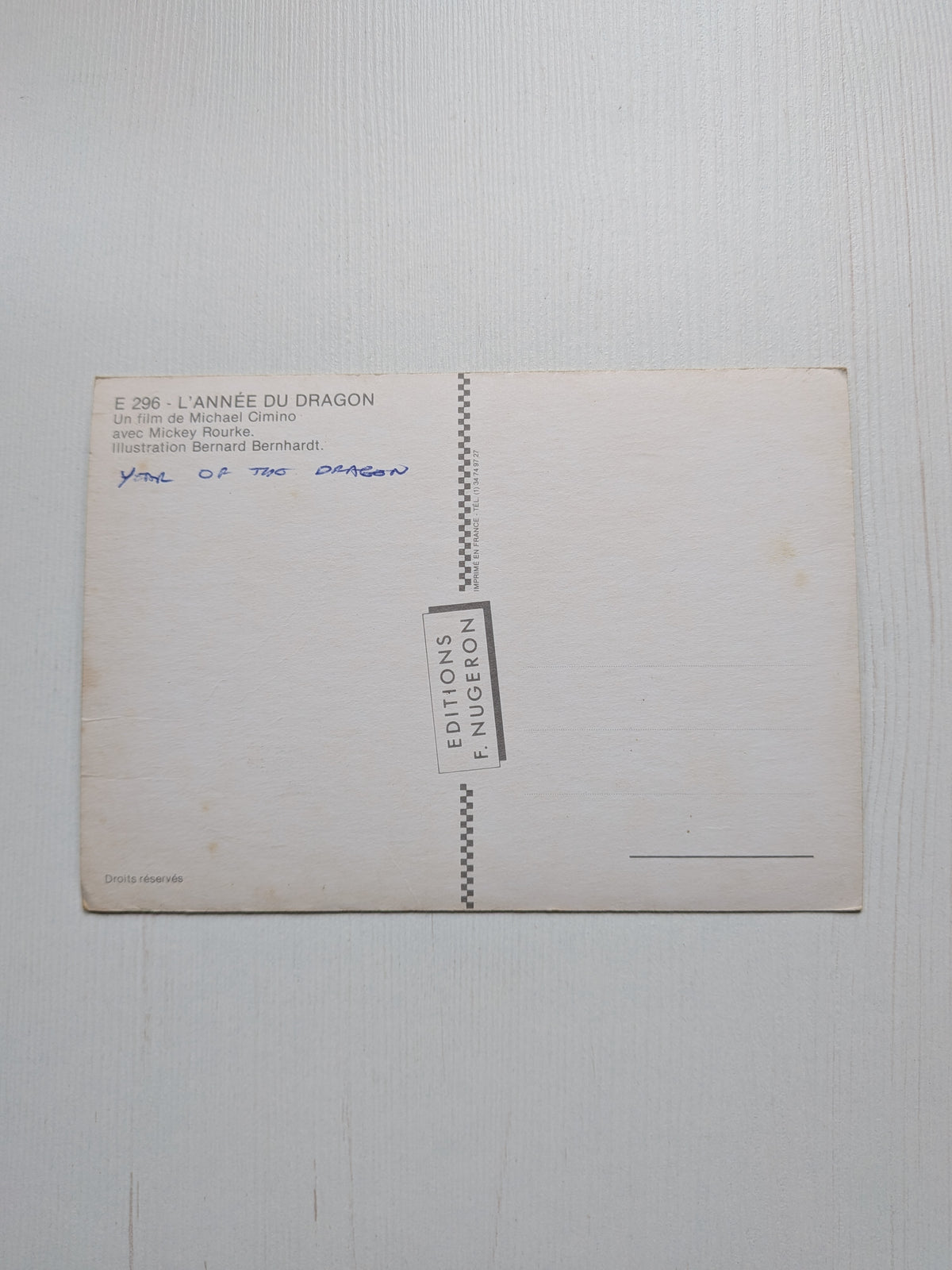 Vintage L'Année du Dragon 1985 French Movie Promo Postcard