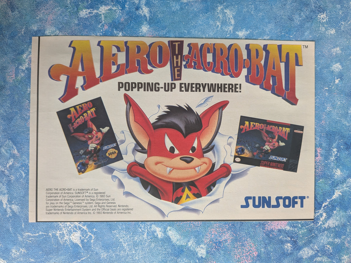 Aero The Acro-Bat Sega Genesis/Nintendo SNES Sunsoft Game 1993 Advertisement