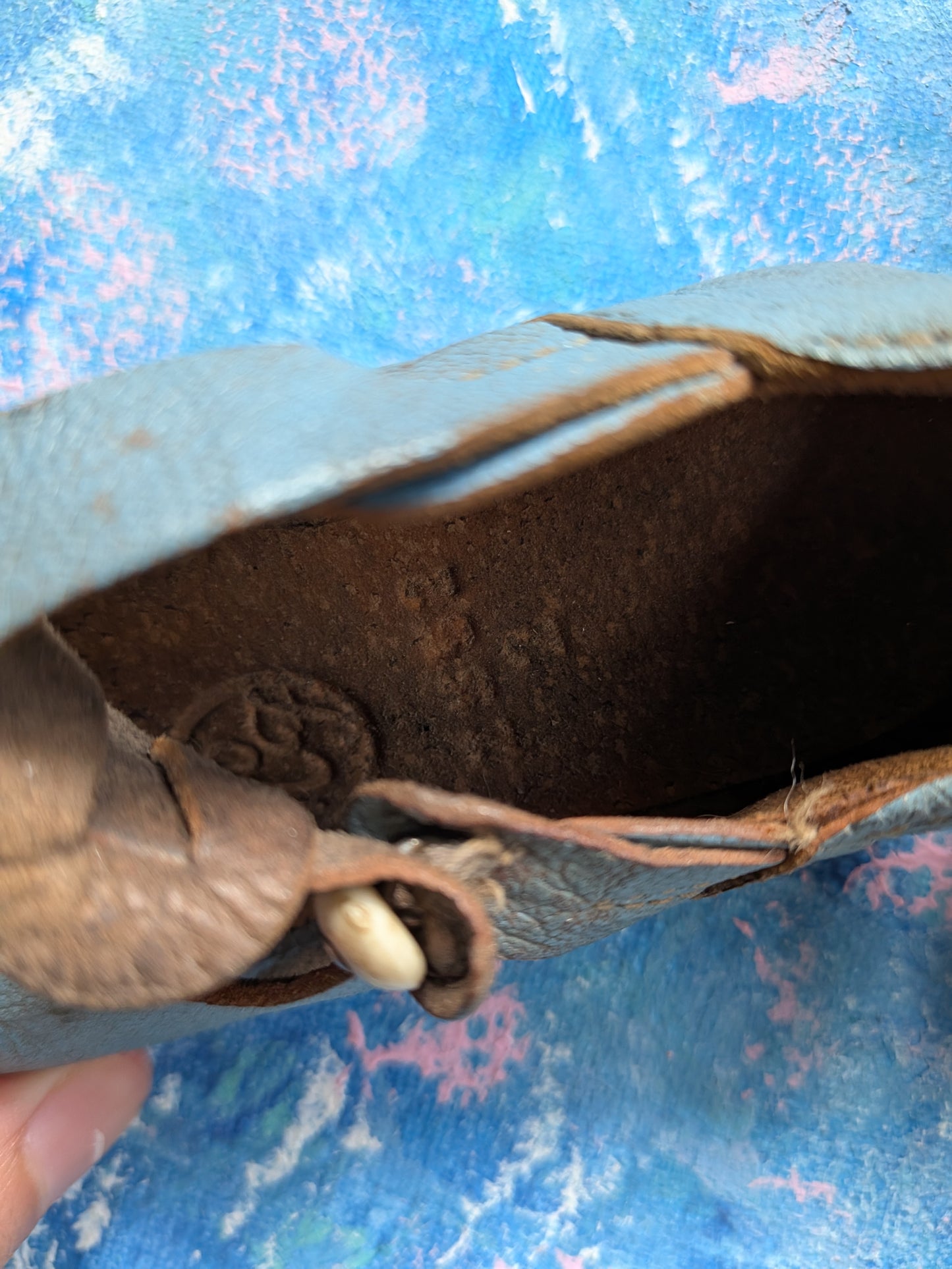 Vintage Blue Leather Mary Jane-Style Shoes For Dolls - 1950s Approx