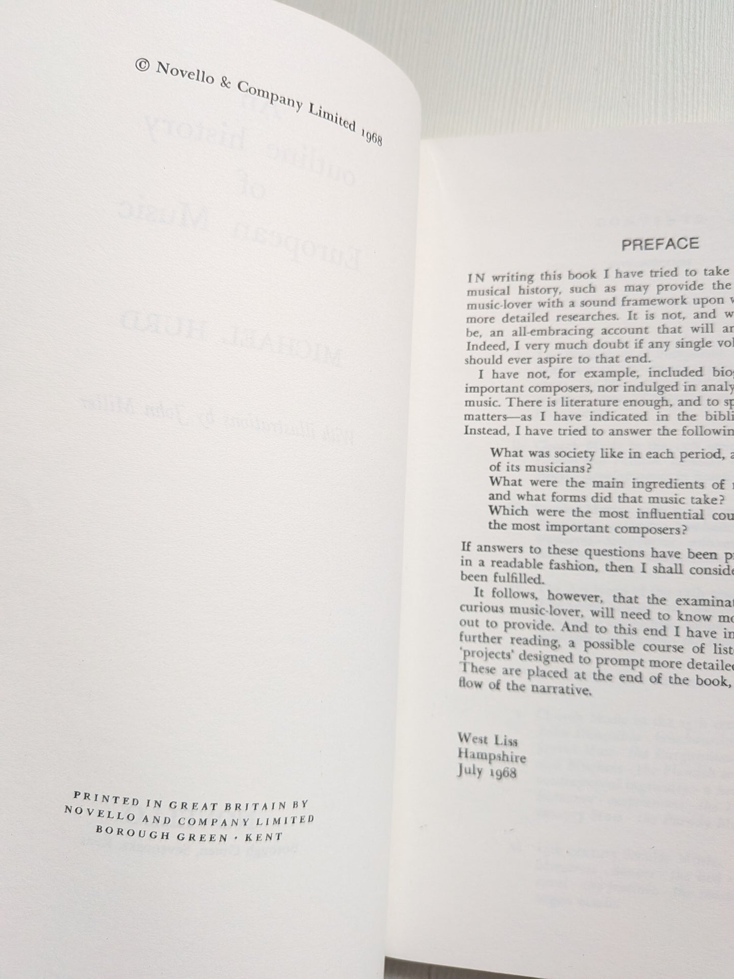 An Outline History of European Music by Michael Hurd - 1968 - Novello