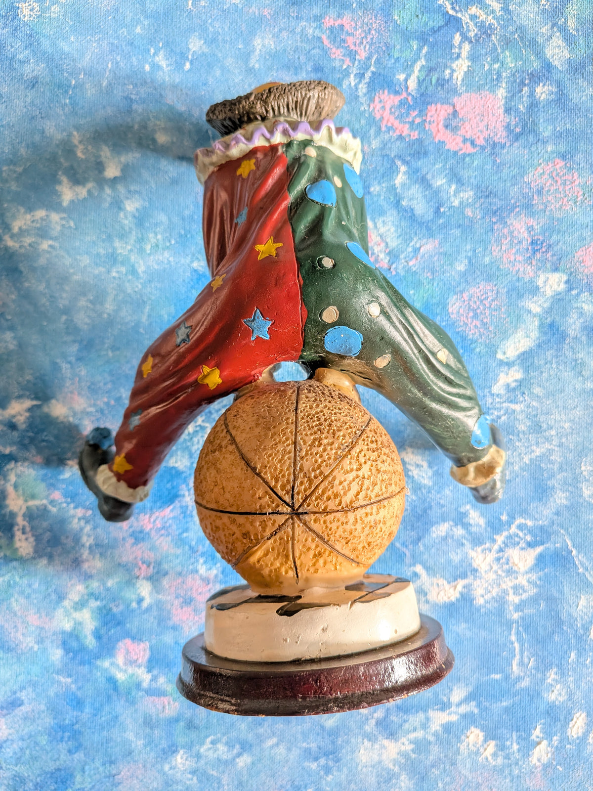 Vintage Circus Clown Figurine - Red/Green Polka Dot Clown on Ball