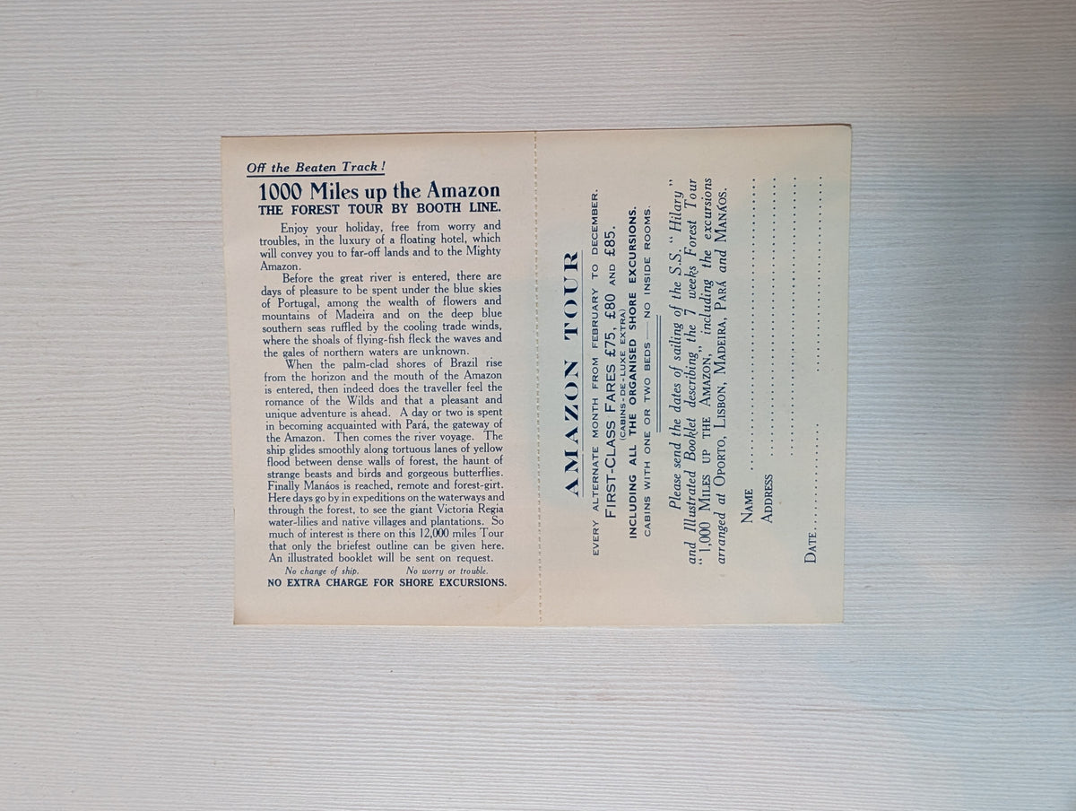 Vintage Booth Steamship Co. Ltd Booth Line Tours Advert Card - Toucan Design