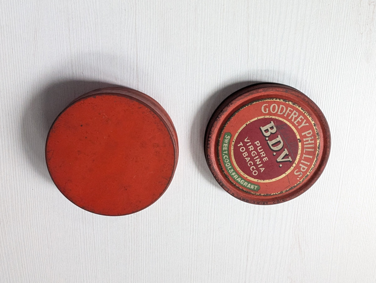 Vintage Godfrey Phillips B.D.V. Pure Virginia Tobacco Round Tin (Empty)