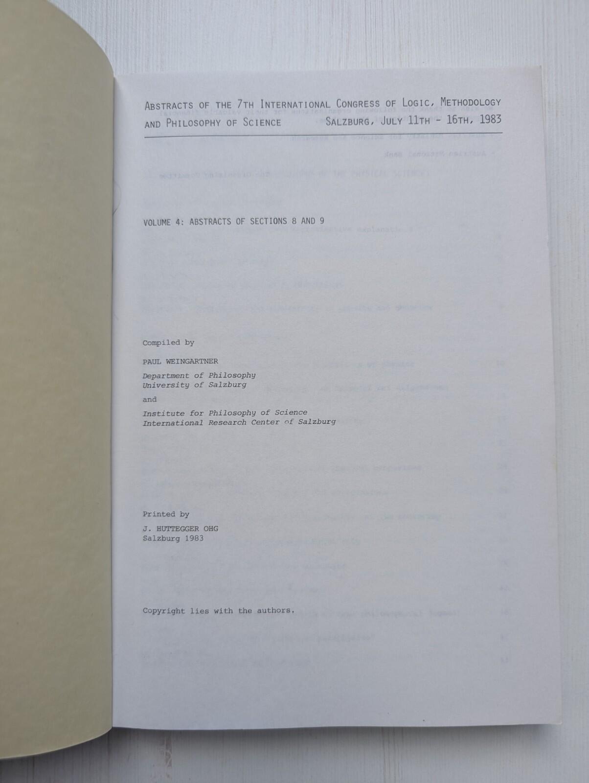International Congress of Logic, Methodology & Philosophy of Science Vol 4, 1983