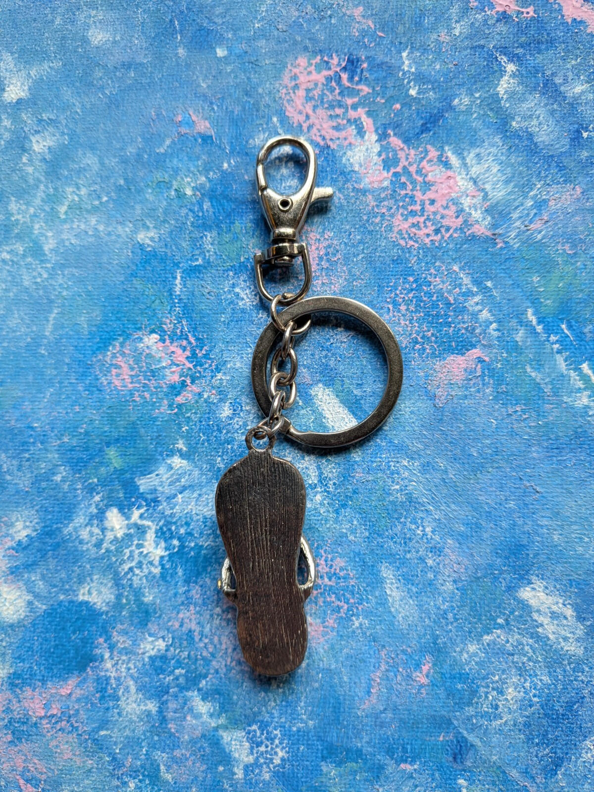 Black/Silver Metal and Rhinestone Flip-Flop Sandal Keyring/Keychain
