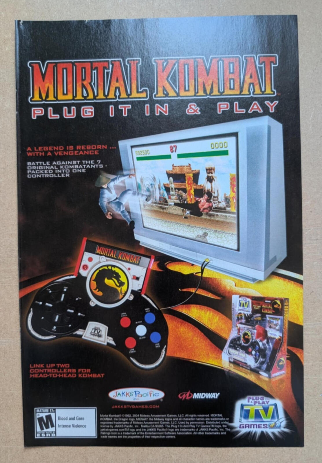 Mortal Kombat: Plug It In & Play Game 2004 Midway Advert - See Details