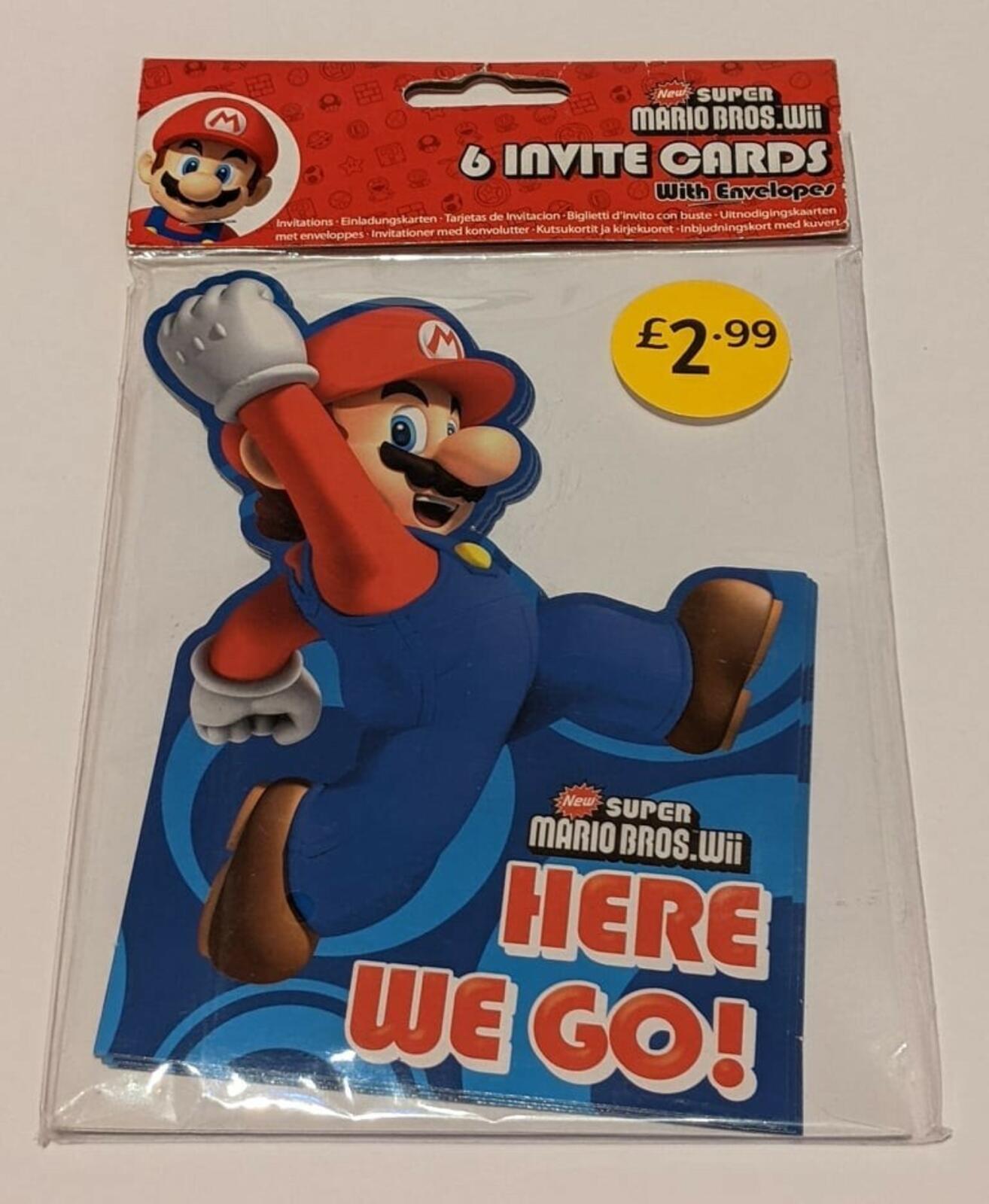 New Super Mario Bros. Wii x6 Party Invite Cards, 2010, Nintendo