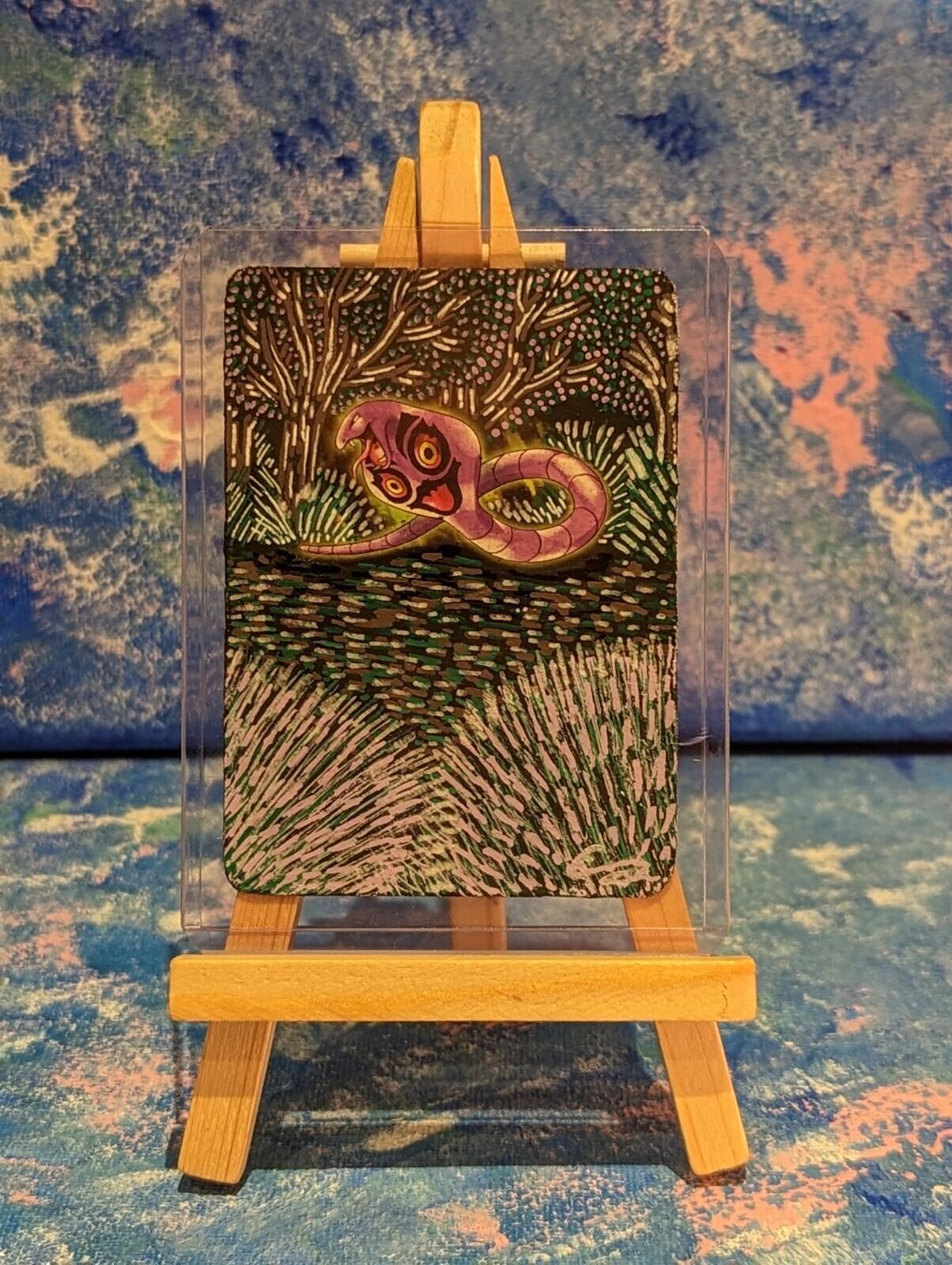 Hand-Painted Vintage Fossil Set Arbok Pokemon Card & Display Easel