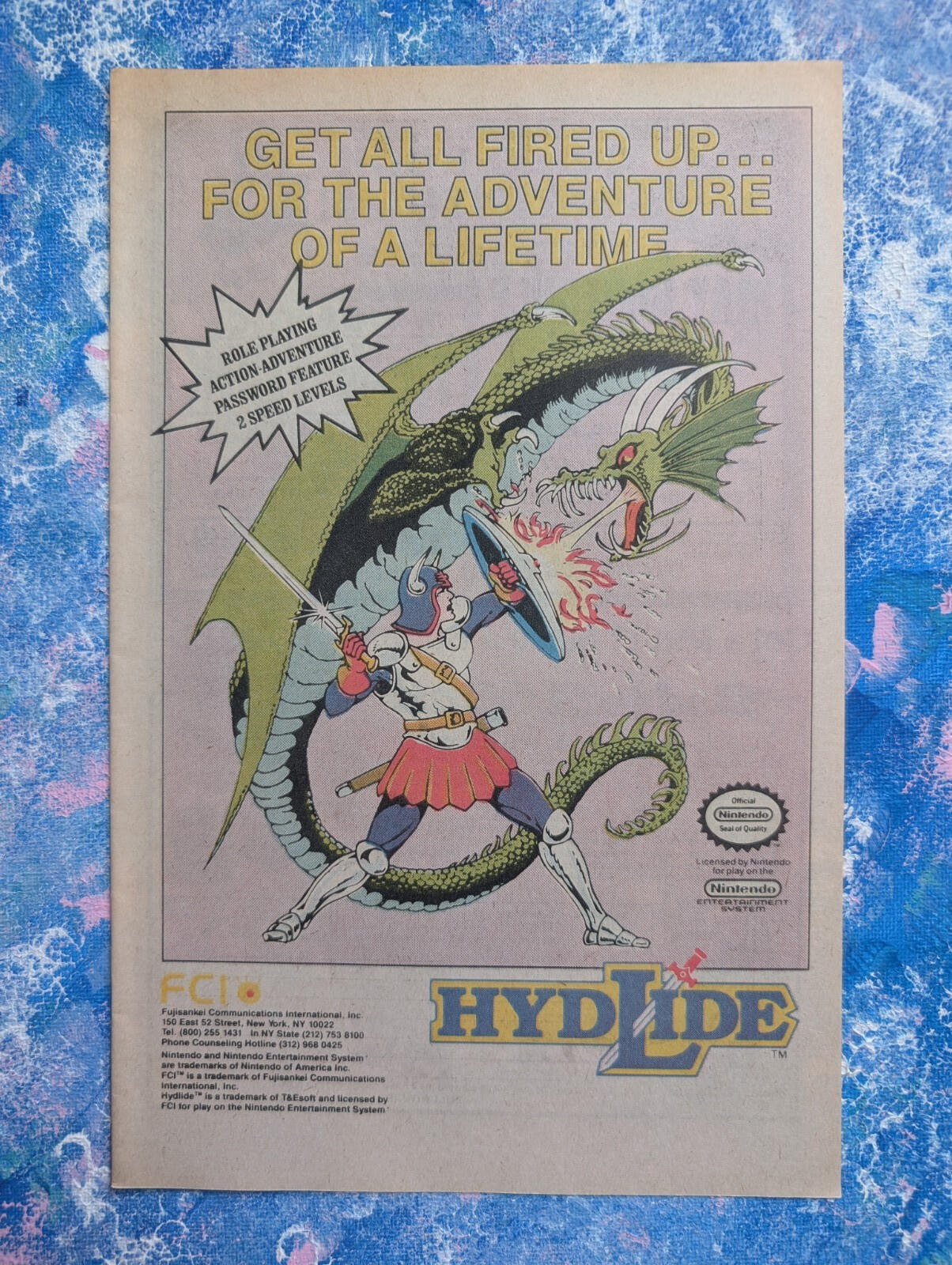 Vintage Hydlide Nintendo NES Game Advertisement - Please See Details