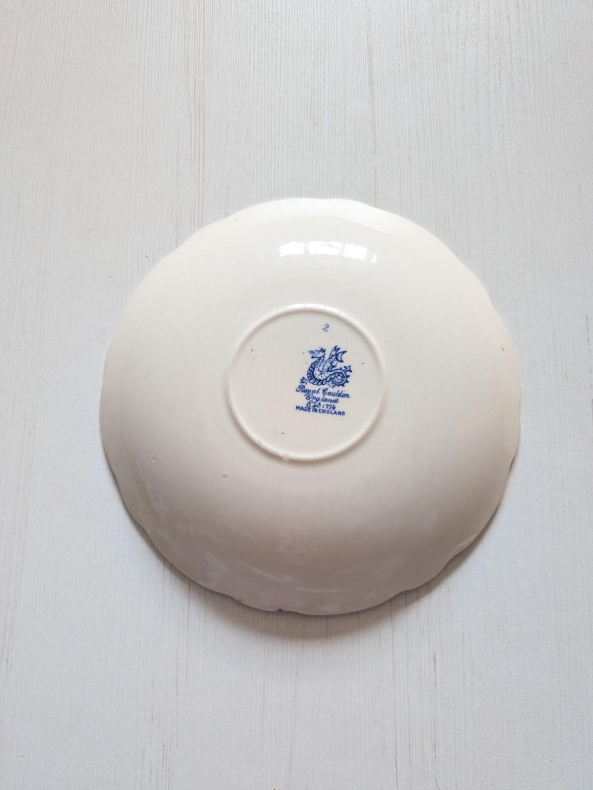 Vintage Royal Cauldon White/Blue Dragon Bowl and Saucer with Gold Rim