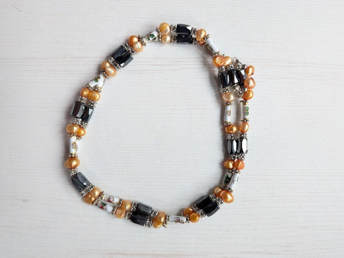 Orange/Grey/White Beaded Magnetic Bracelet/Necklace