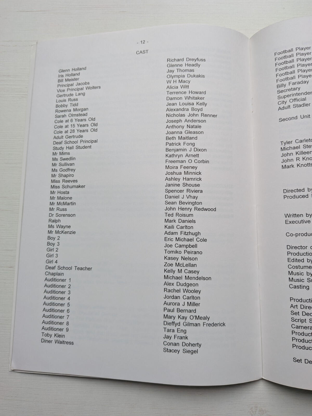 Mr Holland's Opus 1995 Richard Dreyfuss Movie Press Kit Synopsis/Cast List