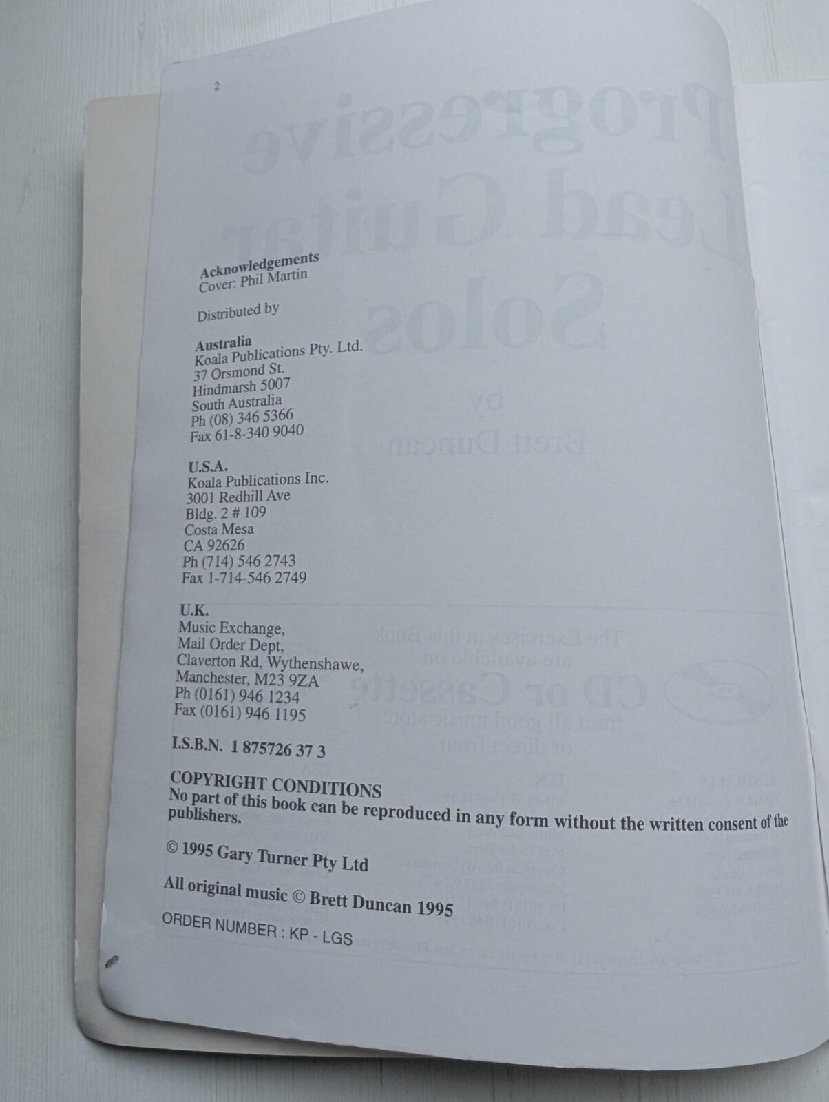 Progressive Lead Guitar Solos by Brett Duncan - Includes CD - 1995