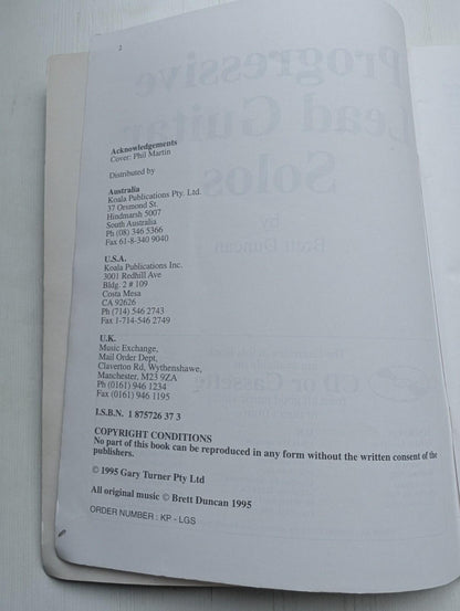 Progressive Lead Guitar Solos by Brett Duncan - Includes CD - 1995