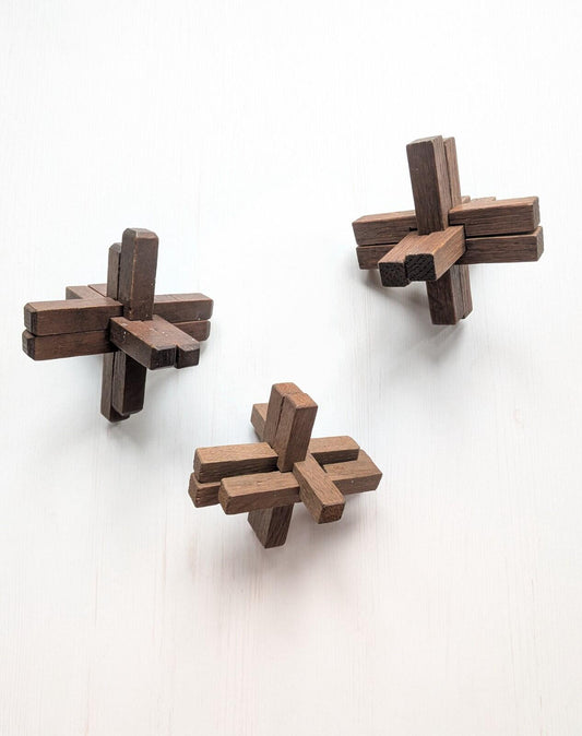 Vintage 3D Wooden Burr Puzzles/Lu Ban Locks x3