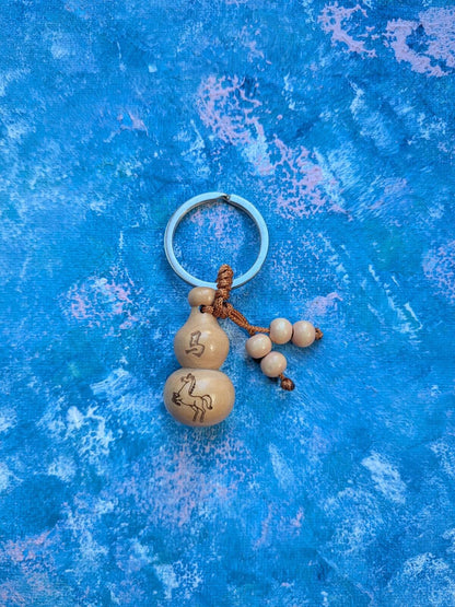 Wooden Chinese Zodiac Horse Feng Shui Charm Keyring