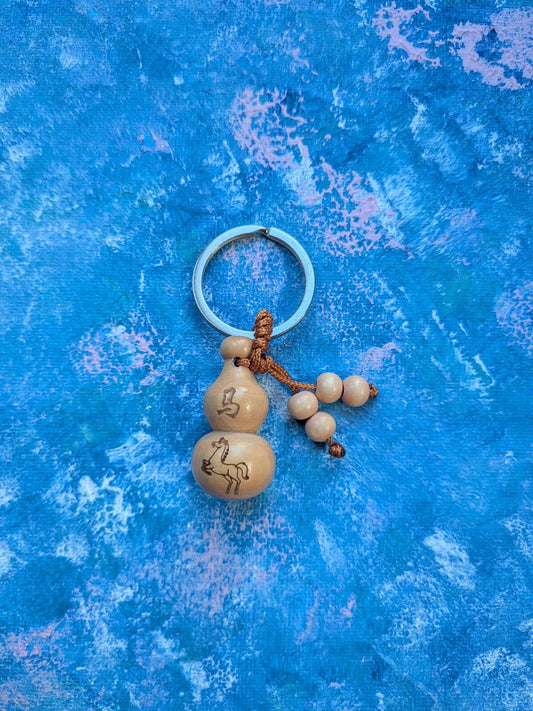 Wooden Chinese Zodiac Horse Feng Shui Charm Keyring