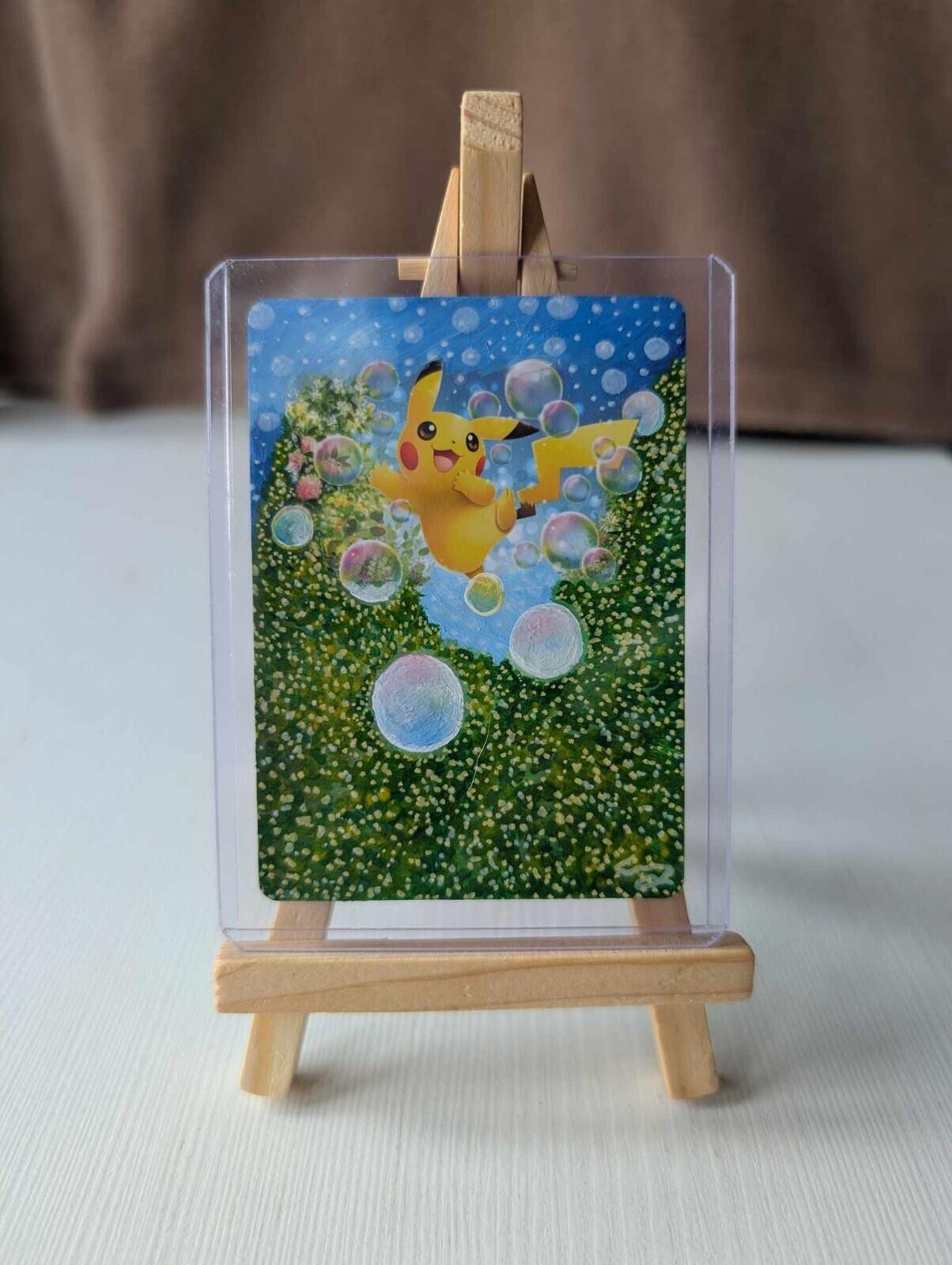 Hand-Painted Sun & Moon: Hidden Fates Pikachu Pokemon Card & Display Easel