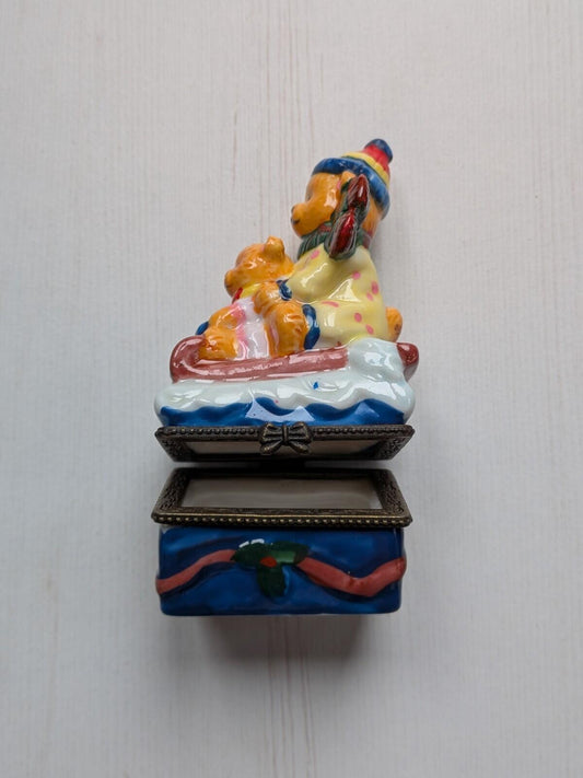 Odd Box Ceramic Teddy Bears on Sleigh Festive Trinket Box