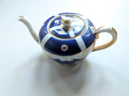 Vintage Blue/White/Gold Ceramic Tea Pot + x2 Teacups - Sandland