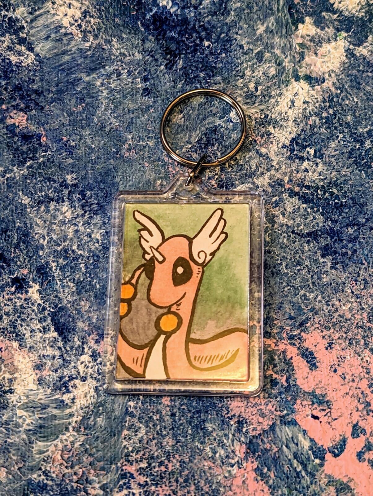Handmade Shiny Dragonair Watercolour Painting Pokémon Keyring