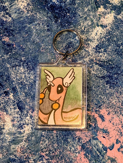 Handmade Shiny Dragonair Watercolour Painting Pokémon Keyring