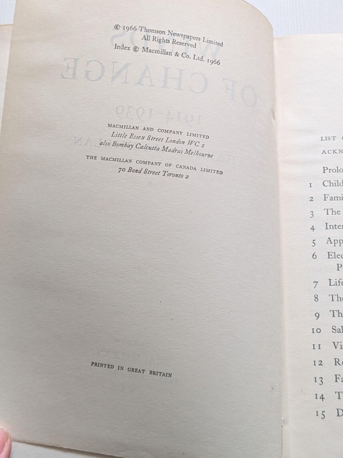 Winds of Change 1914-1939 by Harold Macmillan - 1966 - Macmillan & Co Ltd