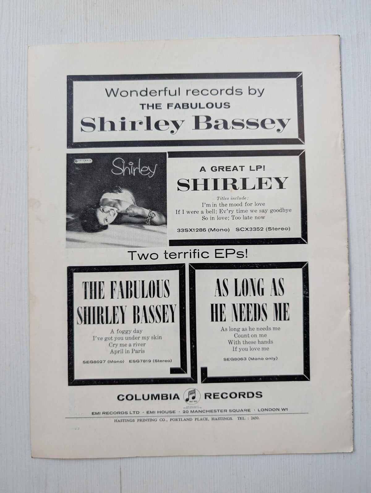 William Victor Productions Ltd Shirley Bassey/Ken Mackintosh Orchestra Brochure