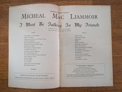 I Must Be Talking To My Friends Programme - Nottingham Playhouse 1968