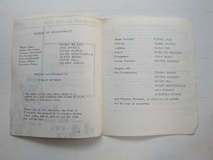 Period of Adjustment Programme - 1970 - Nottingham Theatre Club